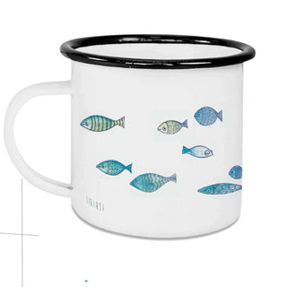 Handgefertigter Emaille-Becher mit Fischschwarm 300ml - Het Adres