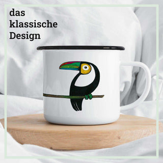 Handgefertigte Emaille-Tasse Tukan 300ml - Het Adres