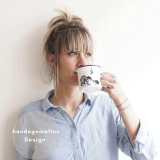 Handgefertigte Emaille-Tasse Fuchs und Igel 300ml - Het Adres