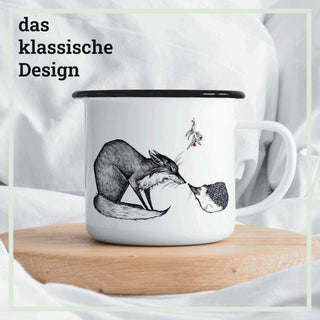Handgefertigte Emaille-Tasse Fuchs und Igel 300ml - Het Adres