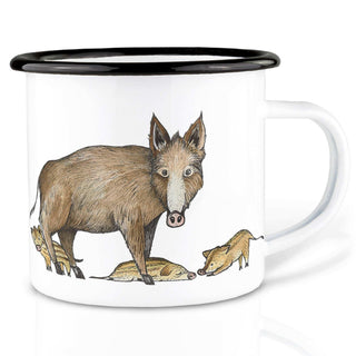 Handgemaakte emaille mok wildzwijnenfamilie 300ml van Ligarti, duidelijk als hoofdfoto afgebeeld
