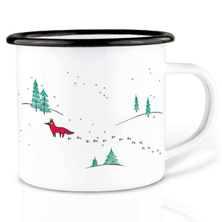 Handgefertigte Emaille-Tasse Winterfüchse 300ml - Het Adres