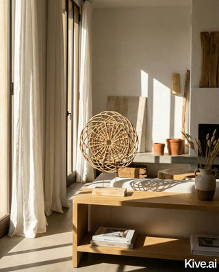 Deco object Caldera geweven naturel op standaard H60 cm van Lolaa, tijdens het reinigen of beschermen van textiel