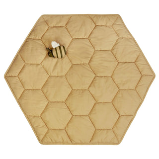 Zeshoekige honingraatspeelmat met bijmotief.
