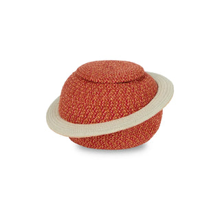 Rood gespikkelde Saturnusmand met lichte ring en deksel.