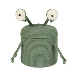 Groene alienmand met twee grote ogen en hangende armen.