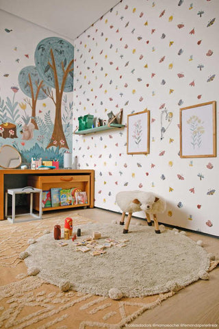 Lorena Canals Bubbly Olive Natural rond vloerkleed in een kinderkamer