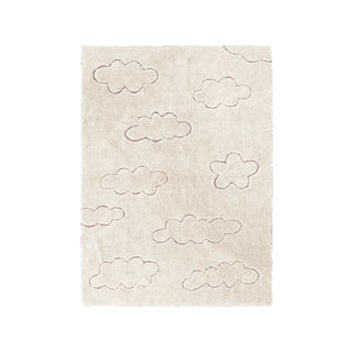 Naturel RugCycled Clouds-vloerkleed met wolkencontouren. Op witte achtergrond.