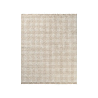 Vichy Ivory-vloerkleed met subtiel licht ruitpatroon en franjes.