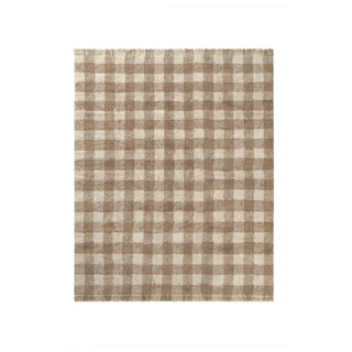 Vichy Marron-vloerkleed met bruin en licht ruitpatroon en franjes.