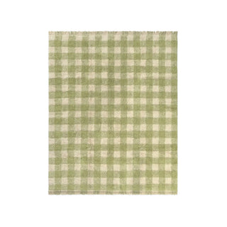 Vichy Matcha-vloerkleed met groen en licht ruitpatroon en franjes.