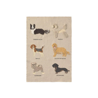 Dogs-wandhanger met zes hondenrassen op witte achtergrond.