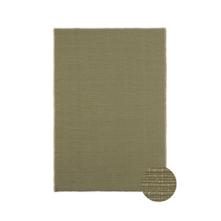 Kakikleurig Handloom-vloerkleed, met ronde detailinzet van de weefstructuur.
