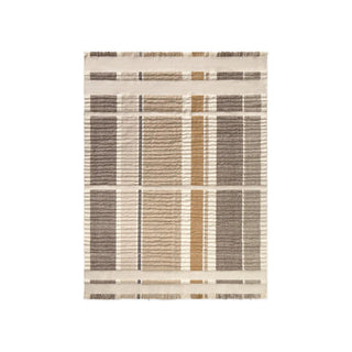 Columns Natural-vloerkleed met lichte, bruine en donkere verticale banen en franjes.