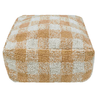 Honingkleurige Vichy-poef met naturel ruiten.