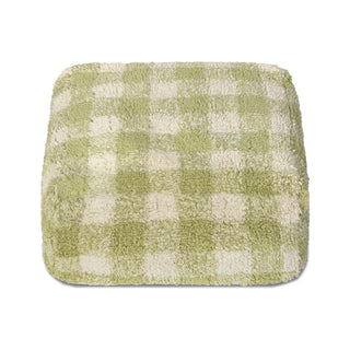 Groene Vichy-poef met naturel ruiten.