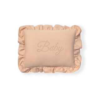 Roze rechthoekig Baby-kussen met ruches.