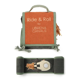 Opgevouwen Ride & Roll-speelbaan met raket.