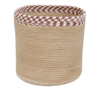 Kleine taupekleurige Susa-mand met een bordeauxrood en naturel randpatroon.