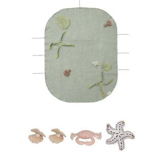 Under the Sea-speelset met mat en zeedieren op witte achtergrond.
