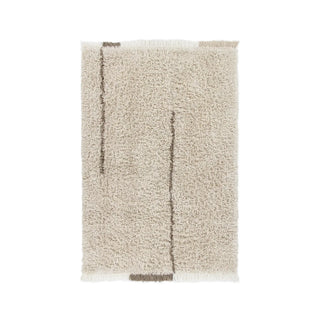 Naturel vloerkleed met twee donkere verticale lijnen.
