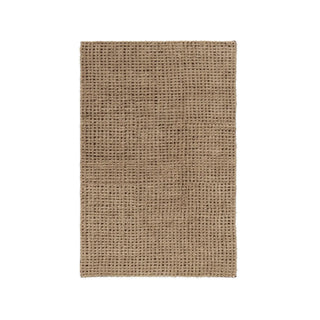 Blur-vloerkleed met bruin rasterpatroon en ronde detailinzet.