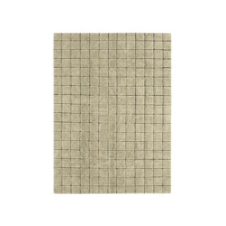Rechthoekig mosgroen Mosaic-vloerkleed met donker rasterpatroon op witte achtergrond.