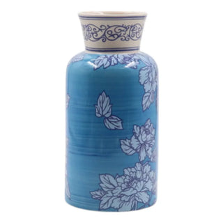 Blue Blossom vaas blauw 24cm van Mansion atmosphere, schuin bekeken met vorm en afwerking zichtbaar