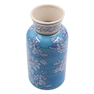 Blue Blossom vaas blauw 24cm van Mansion atmosphere, van opzij met vorm en constructie zichtbaar