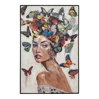 Canvas Schilderij Woman with Butterflies – Vrouw & Vlinders 80x120 van Mansion atmosphere, duidelijk als hoofdfoto afgebeeld
