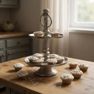 Etagere zilver 2 plateaus van Mansion atmosphere, in een gestileerde detailopstelling