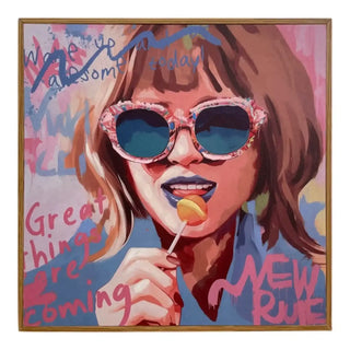 Houten Schilderij Lollipop – Pop Art Vrouw 30x30 cm van Mansion atmosphere, duidelijk als hoofdfoto afgebeeld
