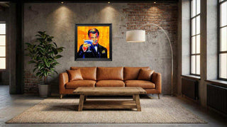 Pop Art Street Art Schilderij Leonardo Cheers – Handgeschilderd, toegepast in een sfeervolle interieursetting