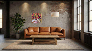 Pop Art Street Art Schilderij Leonardo – Handgeschilderd Canvas, toegepast in een sfeervolle interieursetting