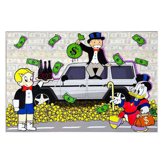 Pop Art Street Art Schilderij Wagon of Money – Handgeschilderd van Mansion atmosphere, duidelijk als hoofdfoto afgebeeld