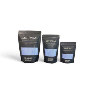 Sand Wax blauw van Mansion atmosphere, met de beschikbare formaten naast elkaar zichtbaar