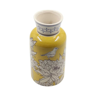 Sunshine Bloom vaas geel 24cm van Mansion atmosphere, schuin bekeken met vorm en afwerking zichtbaar