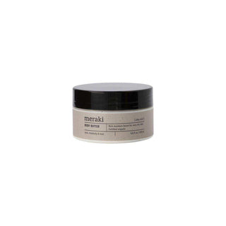 Meraki Body Butter in zachte beige pot met zwarte dop, voor droge huid, biologisch gecertificeerd