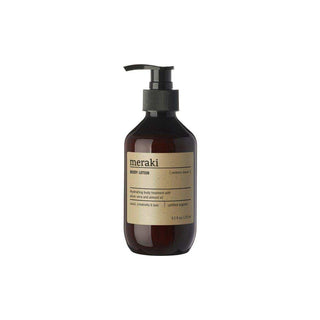 Meraki Northern Dawn bodylotion in donkerbruine pompflacon met beige etiket
