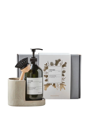 Meraki Kitchen cadeaubox, als keukencadeauset met pompflacon afwasborstel houder en geschenkdoos