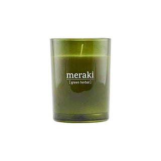 Meraki Green Herbal geurkaars in groen glas op witte achtergrond