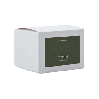 Geurkaars Lavender Rain groot van Meraki, schuin bekeken met vorm en afwerking zichtbaar