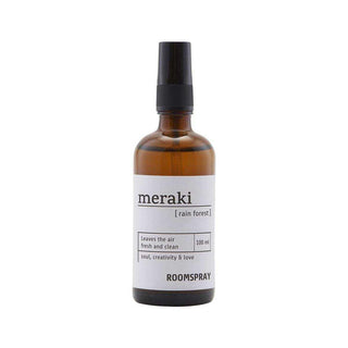 Meraki roomspray Rain Forest in bruine glazen fles met zwarte spuitdop, 100 ml