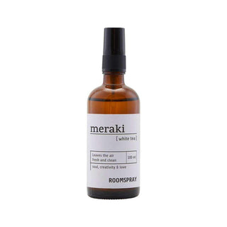 Meraki roomspray White Tea in bruine fles met zwarte spraydop, 100 ml