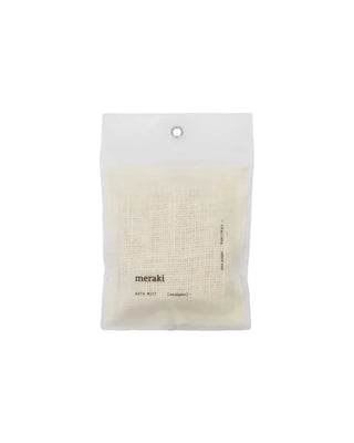 Katoenen washandje eucalyptus 140g van Meraki, met etiket en verpakking duidelijk zichtbaar