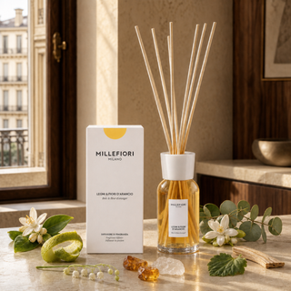 Milano Reed Diffuser Legni e Fiori dArancio met neroli, oranjebloesem, eucalyptus, amber en guaiakhout