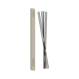 Set van zeven zwarte Millefiori geurstokjes van 45 cm naast de verpakking