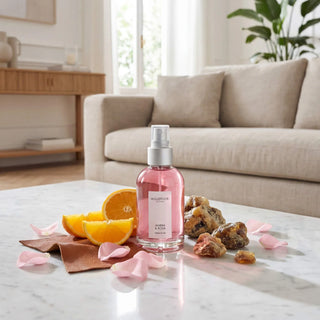 Milano Home Spray 100 ml Ambra & Rosa van Millefiori, in een gestileerde detailopstelling