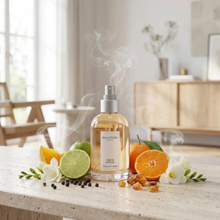 Milano Home Spray 100 ml Lime & Vetiver van Millefiori, in een gestileerde detailopstelling