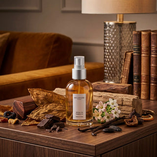 Milano Home Spray 100 ml Petali di Tabacco van Millefiori, in een gestileerde detailopstelling